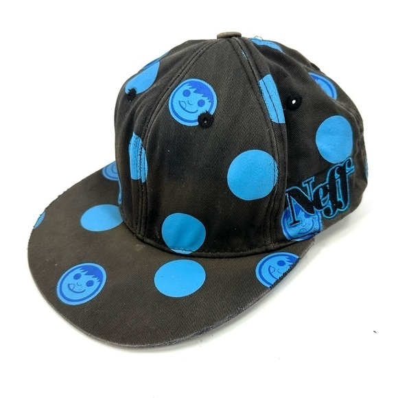 Neff Skateboarding Snapback Hat SPOT Black Blue Screenprint Stitched Side Logo - Picture 1 of 8